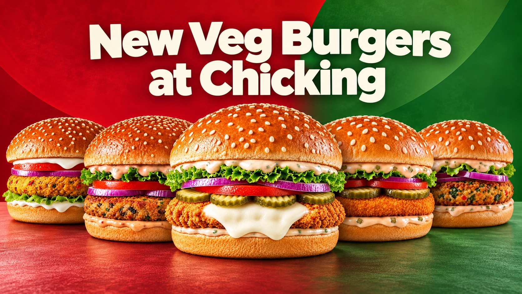 Aloo Tikka, Royal Spicy Paneer, Veggie Cheesy, Veggie Crunch and Mushroom Burgers