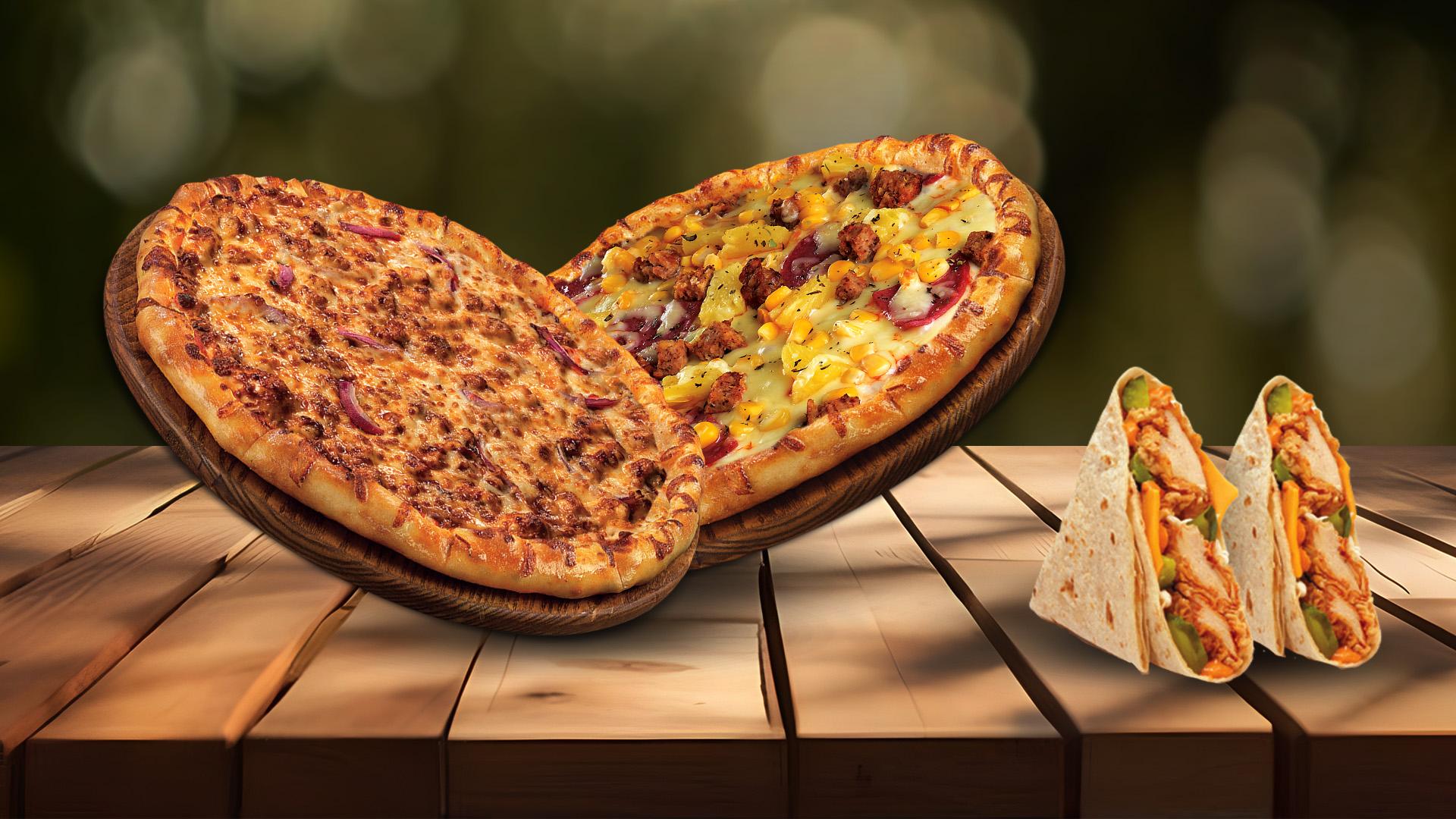 Pizzas and tacos at ChicKing